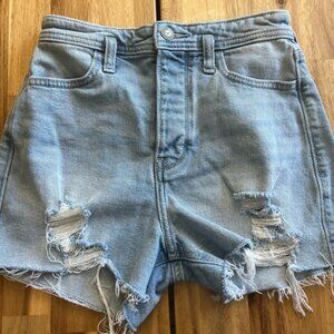 High-Rise Mom Jean Shorts Distressed Light Wash